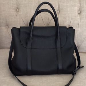 Black leather large satchel handbag